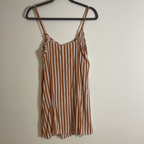 H&M Neutral Vertical Striped Shift Dress 6 Tank Button Front White Mini - Picture 7 of 12